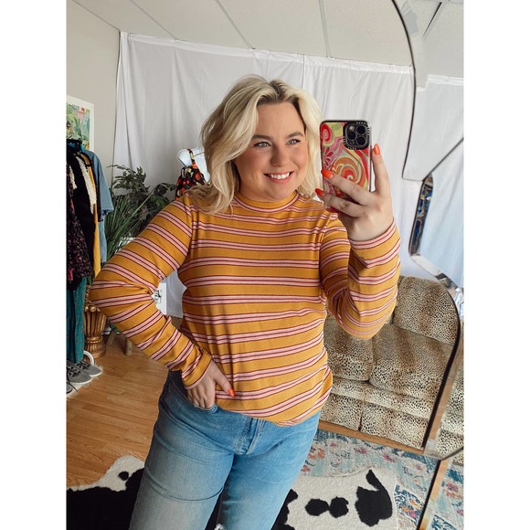 Roolee Tops - Roolee Striped Yellow Long Sleeve Pullover Shirt Size Medium